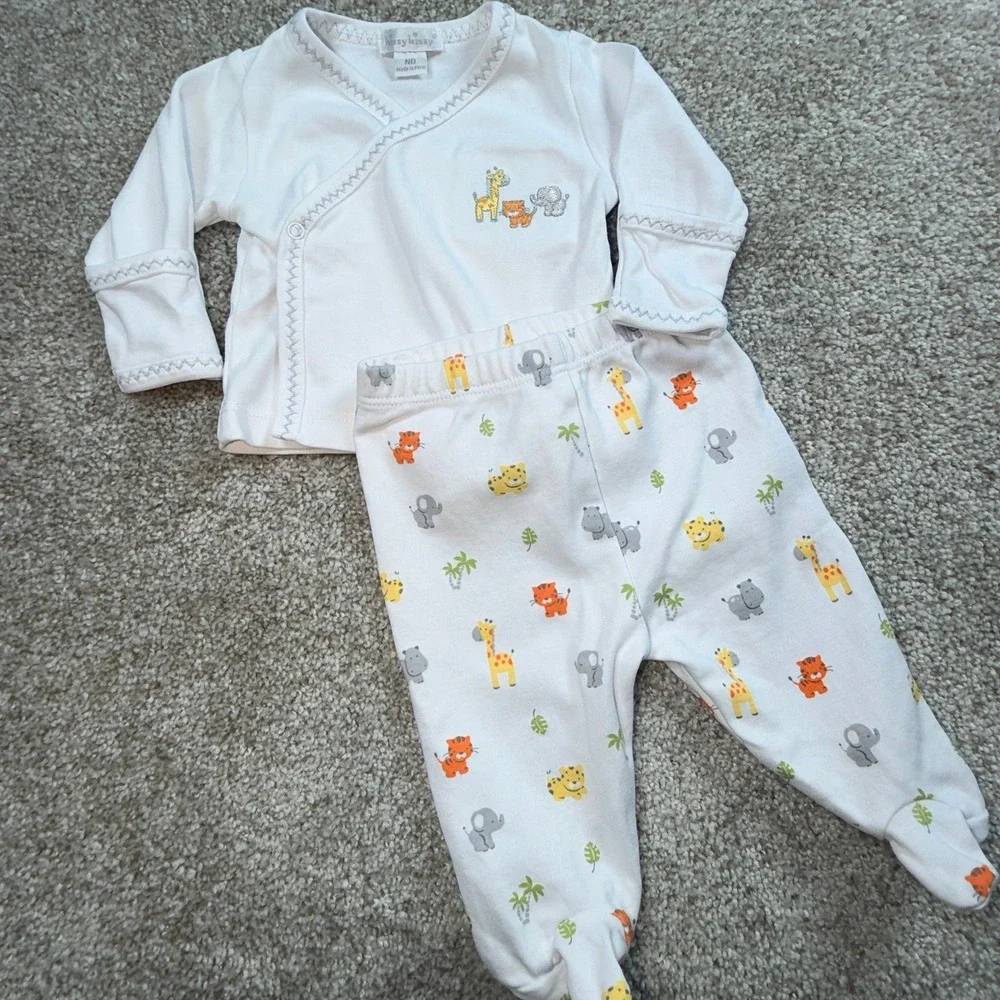 Kissy Kissy Newborn Pima Cotton Safari Animal Kimono Top & Footed Pants Set